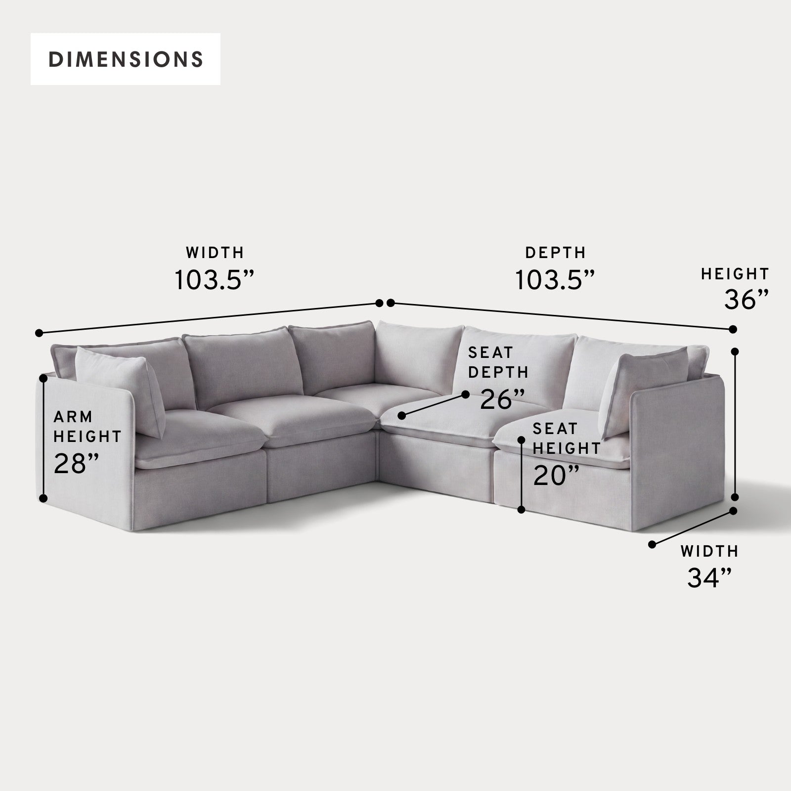 Modular Outdoor Washable 5-Seater Corner Sectional | Nano Slubweave in Mist
