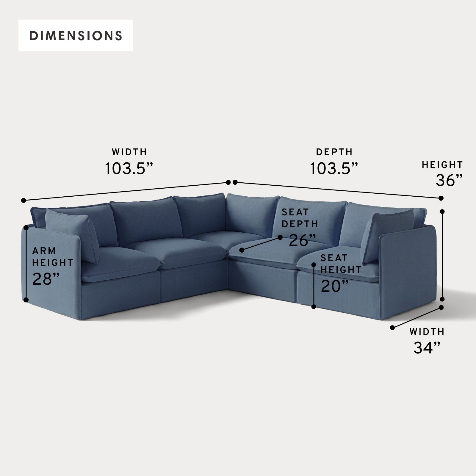 Modular Outdoor Washable 5-Seater Corner Sectional | Classic Canvas in Ocean