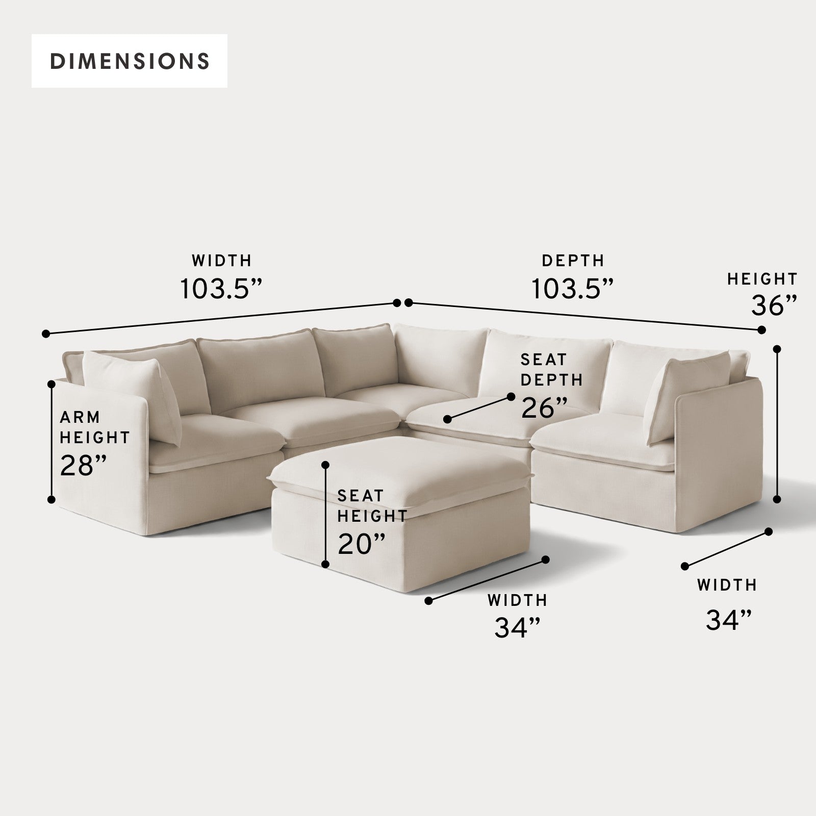 Modular Outdoor Washable 5-Seater Corner Sectional + Ottoman | Nano Slubweave in Chai