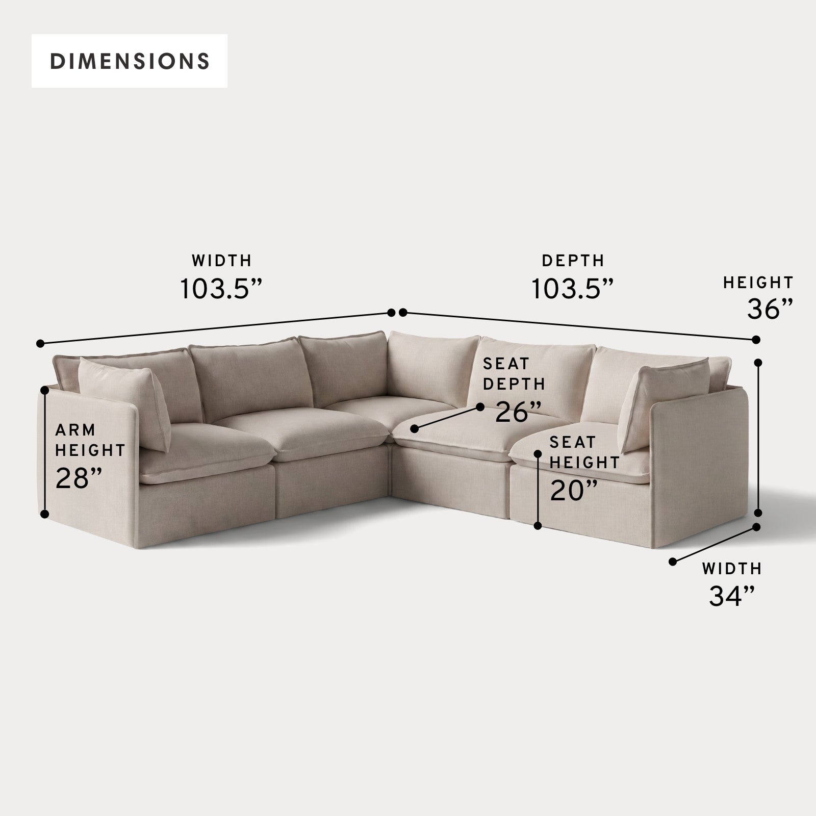 Modular Outdoor Washable 5-Seater Corner Sectional | Classic Canvas in Sand