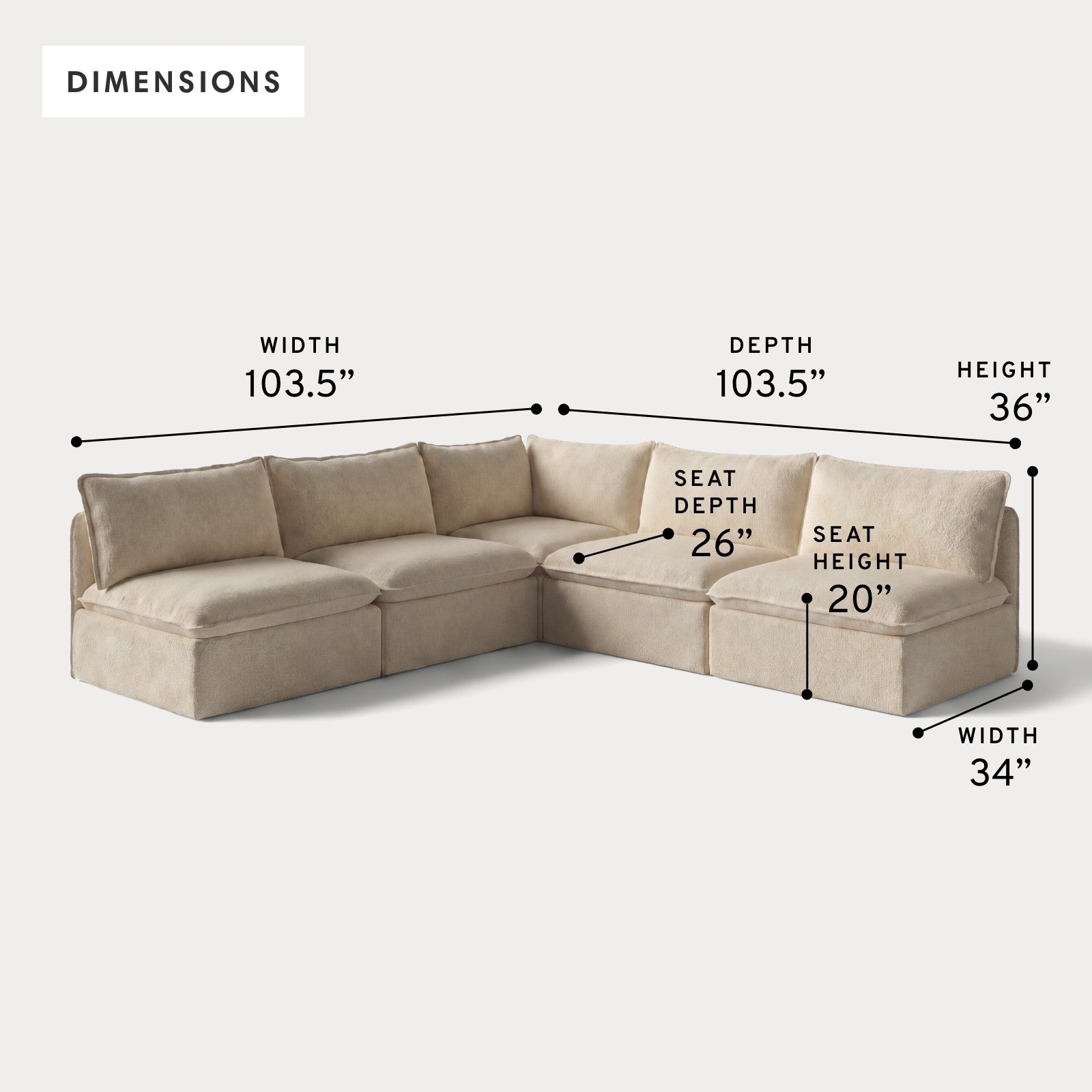Modular Outdoor Washable 5-Seater Open-Ends Corner Sectional | Alfresco Boucle in Cashew