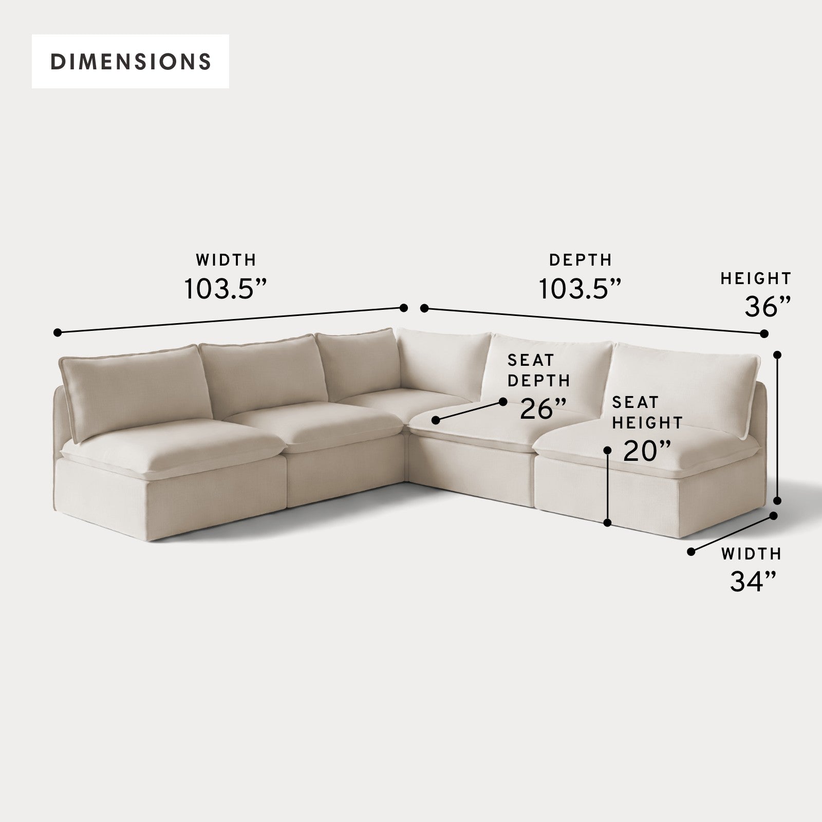 Modular Outdoor Washable 5-Seater Open-Ends Corner Sectional | Nano Slubweave in Chai