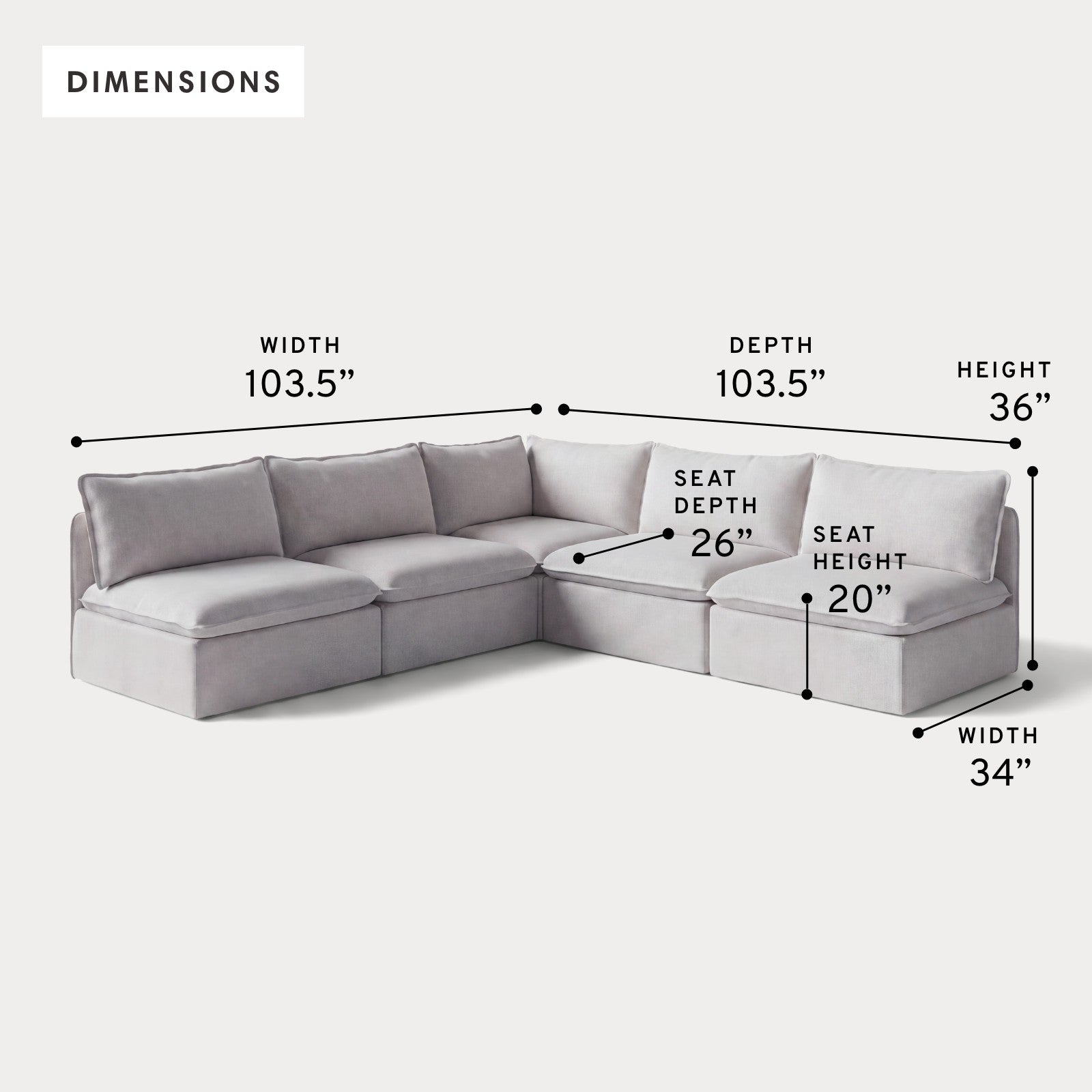 Modular Outdoor Washable 5-Seater Open-Ends Corner Sectional | Nano Slubweave in Mist