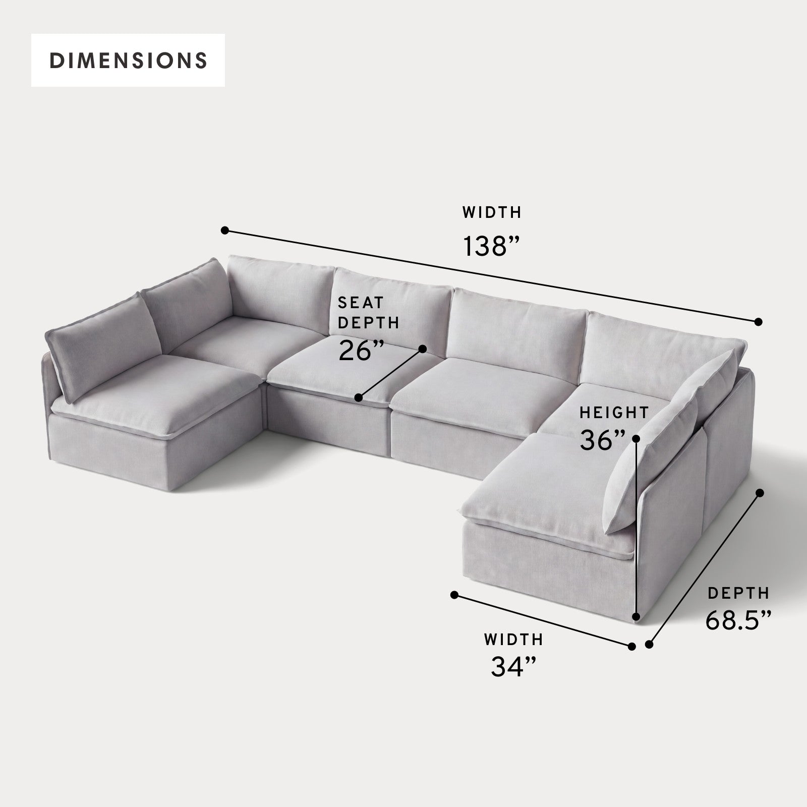 Modular Outdoor Washable 6-Seater Open-Ends U-Sectional | Nano Slubweave in Mist
