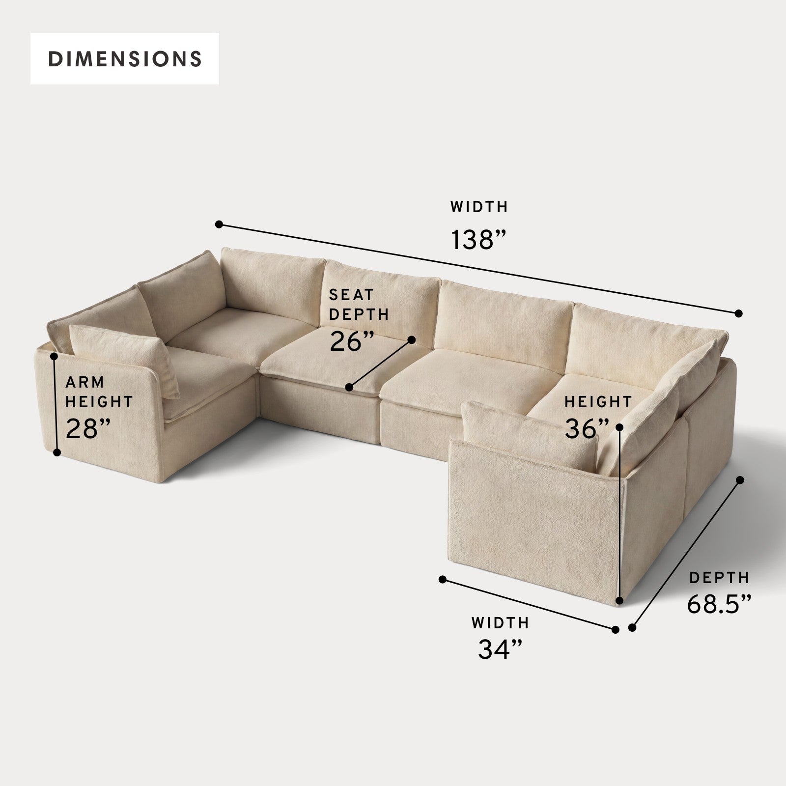 Modular Outdoor Washable 6-Seater U-Sectional | Alfresco Boucle in Cashew