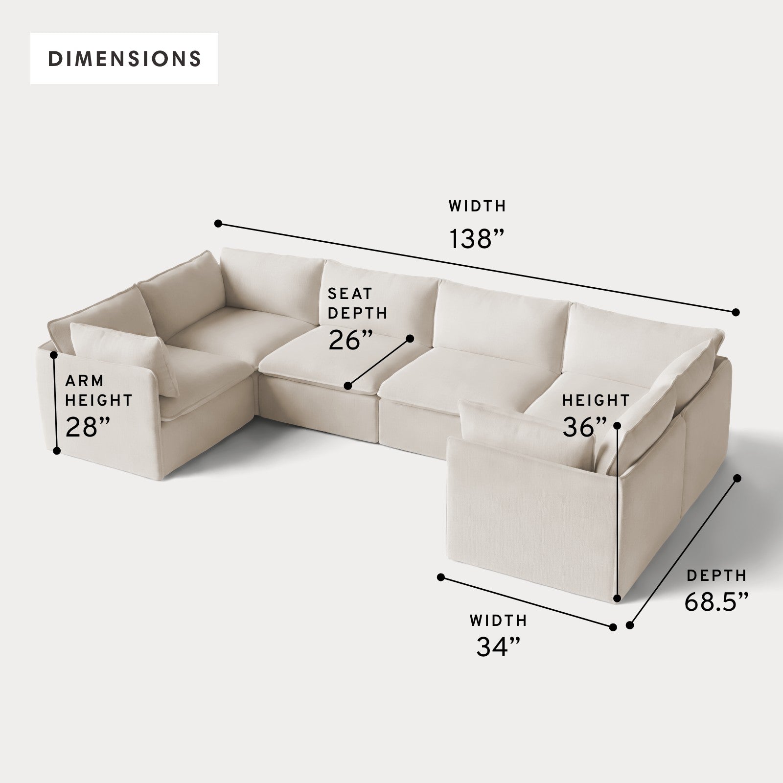 Modular Outdoor Washable 6-Seater U-Sectional | Nano Slubweave in Chai