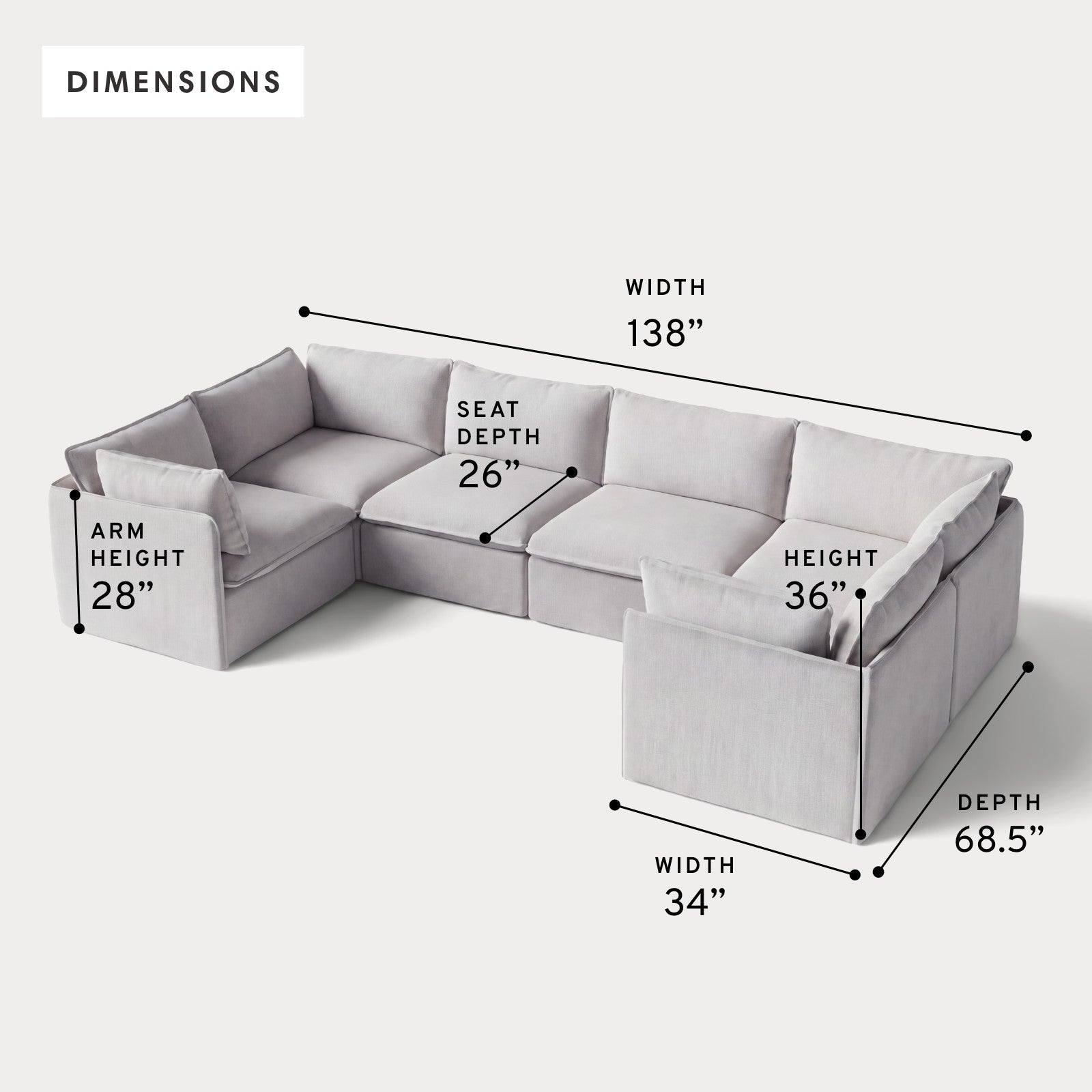 Modular Outdoor Washable 6-Seater U-Sectional | Nano Slubweave in Mist
