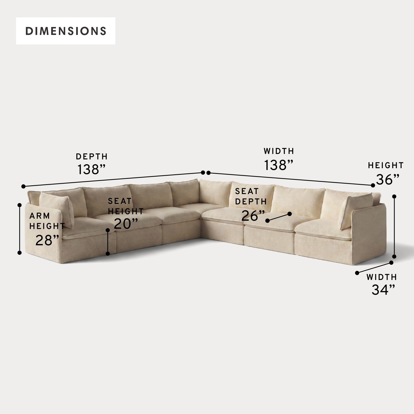 Modular Outdoor Washable 7-Seater Corner Sectional | Alfresco Boucle in Cashew