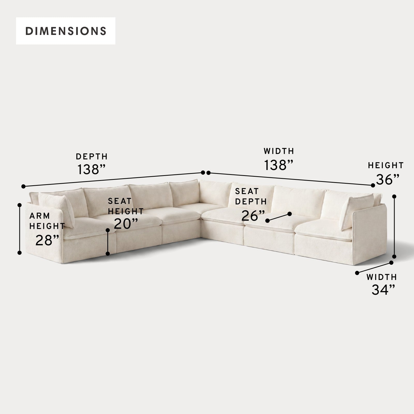 Modular Outdoor Washable 7-Seater Corner Sectional | Alfresco Boucle in Creme