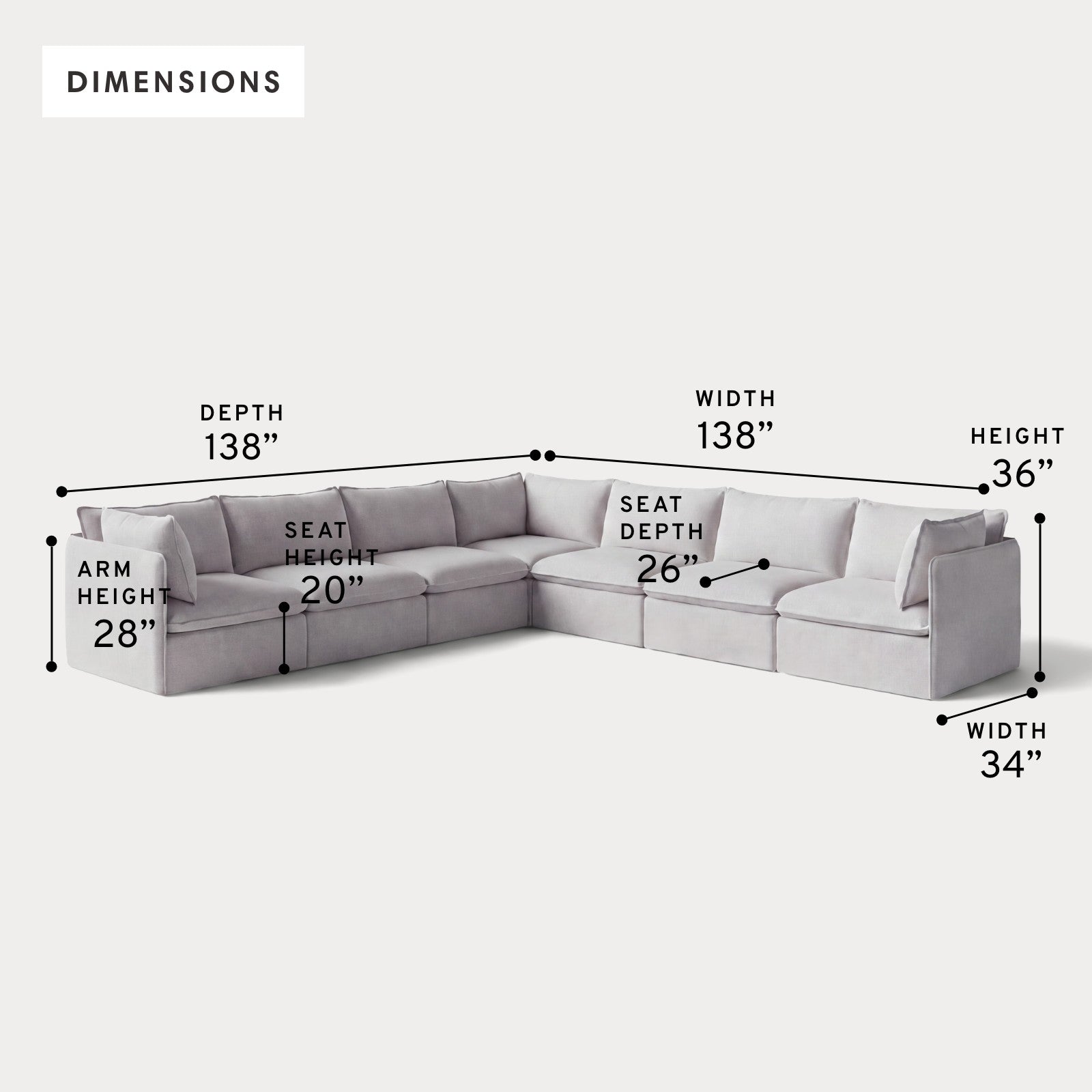 Modular Outdoor Washable 7-Seater Corner Sectional | Nano Slubweave in Mist