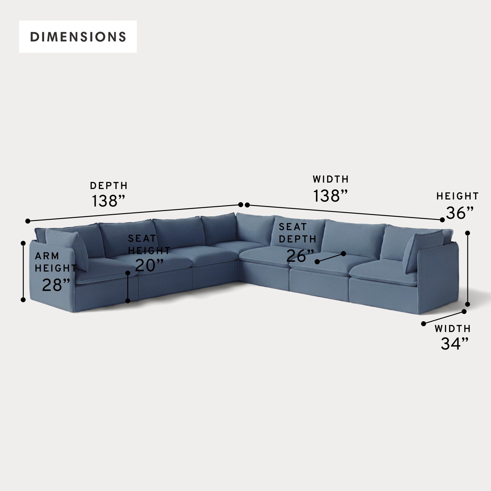 Modular Outdoor Washable 7-Seater Corner Sectional | Classic Canvas in Ocean