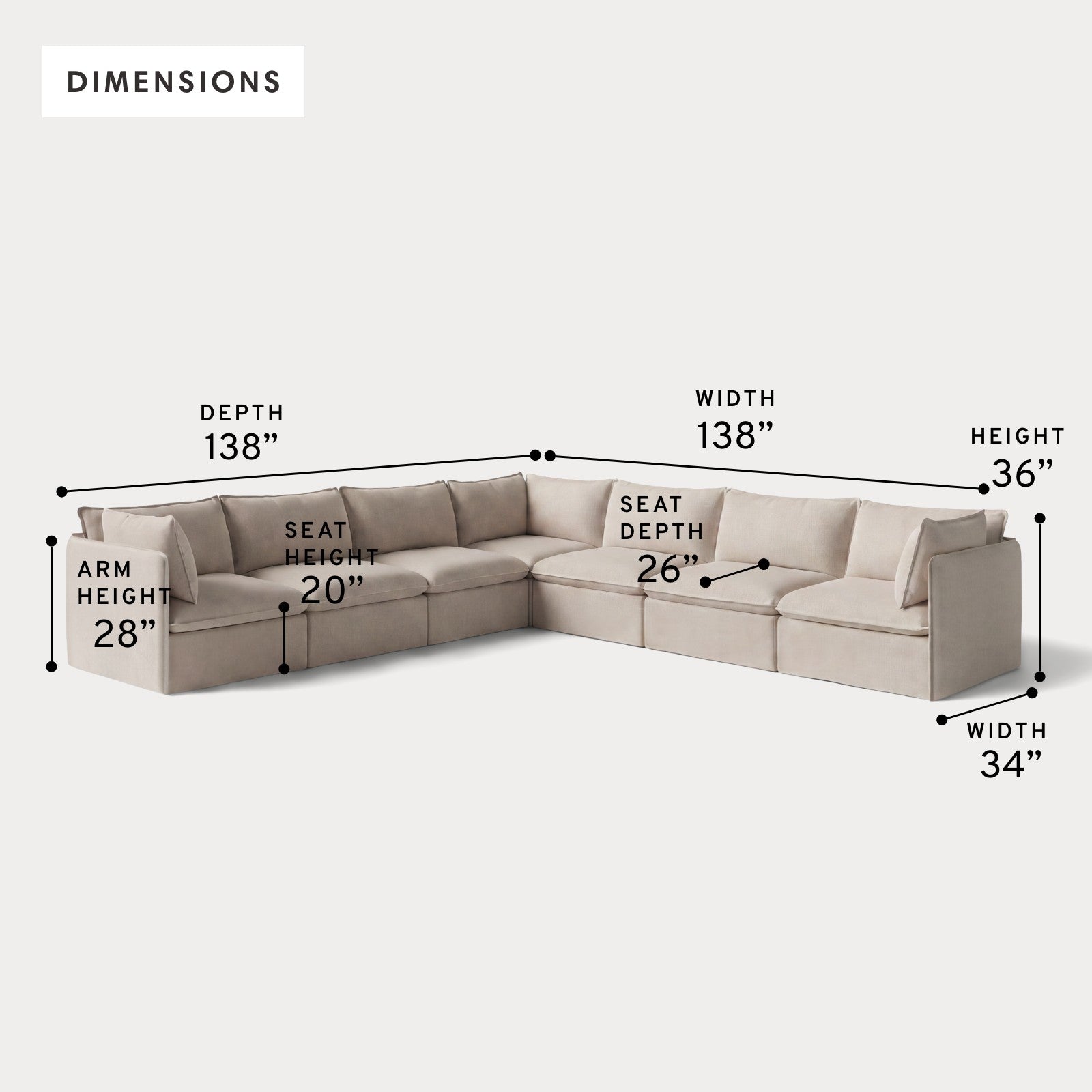 Modular Outdoor Washable 7-Seater Corner Sectional | Classic Canvas in Sand