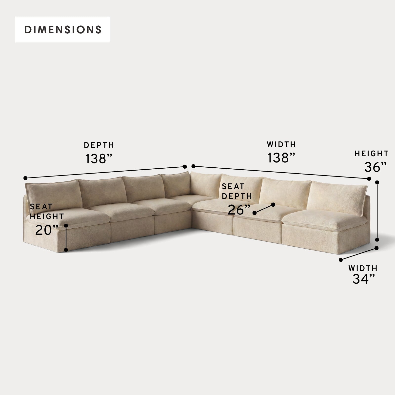 Modular Outdoor Washable 7-Seater Open-Ends Corner Sectional | Alfresco Boucle in Cashew