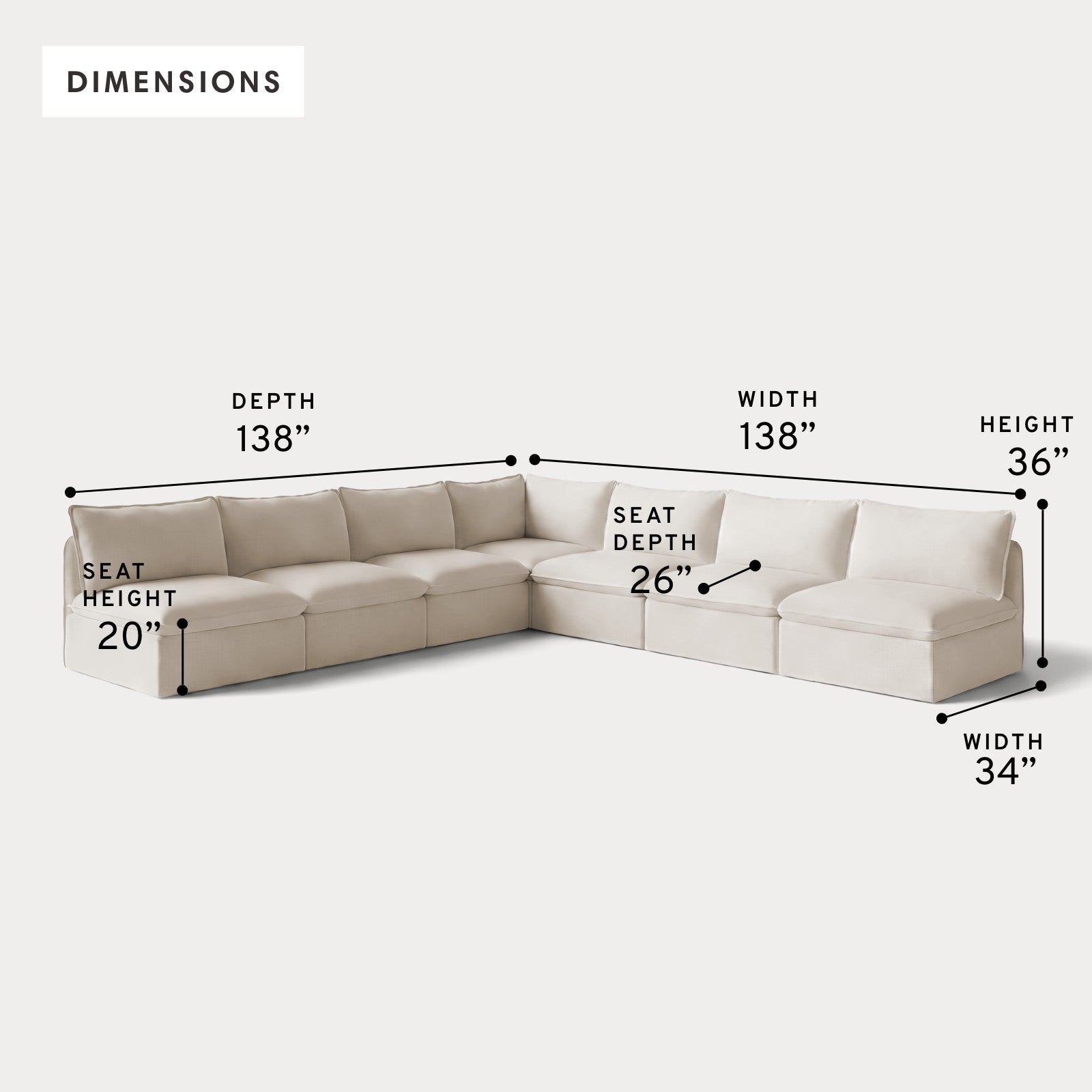 Modular Outdoor Washable 7-Seater Open-Ends Corner Sectional | Nano Slubweave in Chai