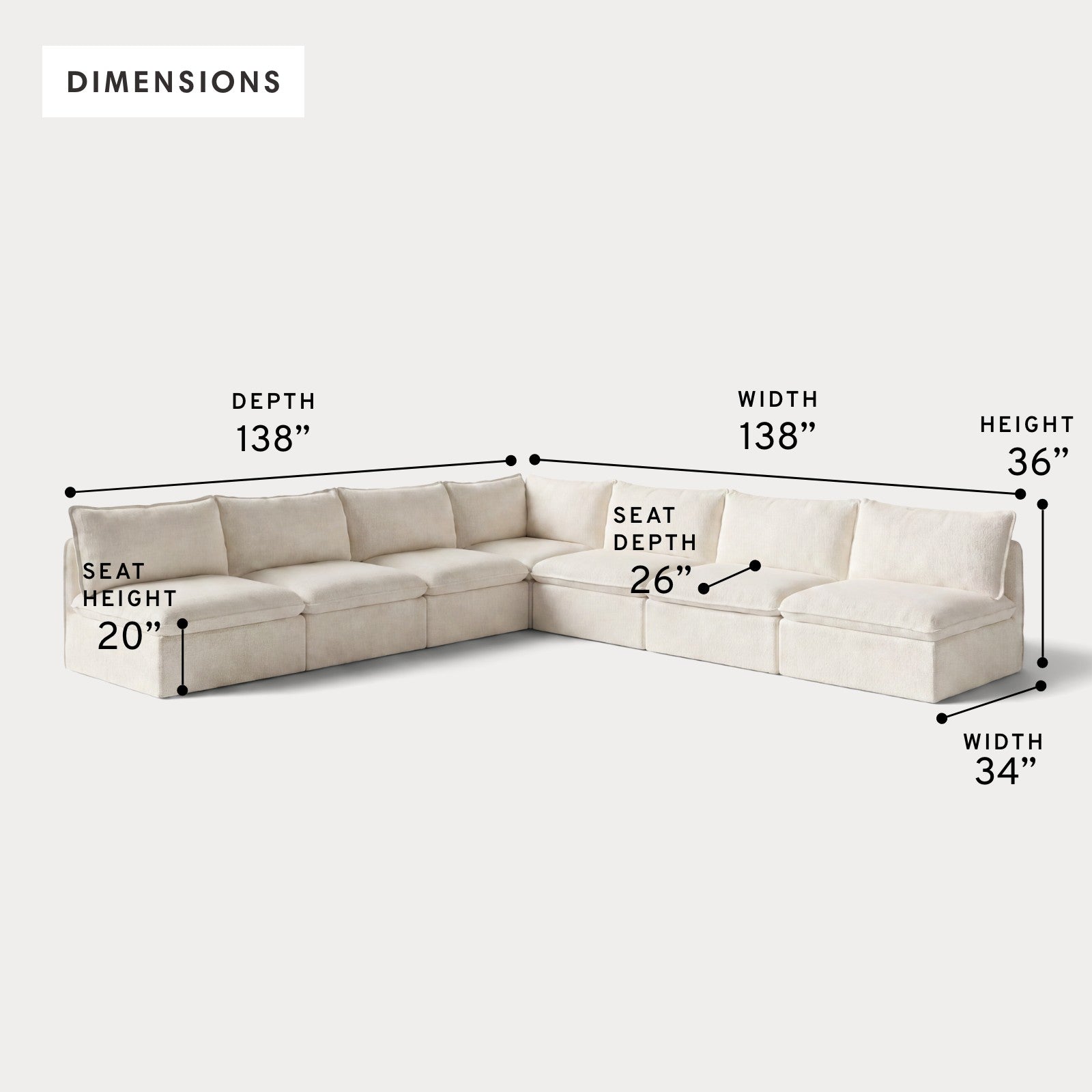 Modular Outdoor Washable 7-Seater Open-Ends Corner Sectional | Alfresco Boucle in Creme