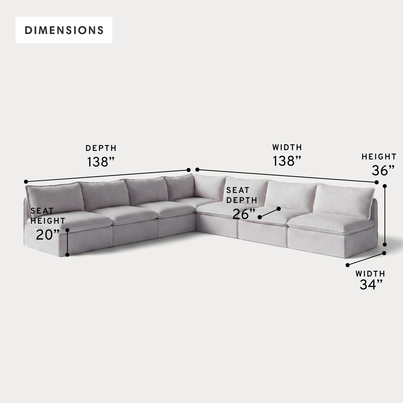 Modular Outdoor Washable 7-Seater Open-Ends Corner Sectional | Nano Slubweave in Mist