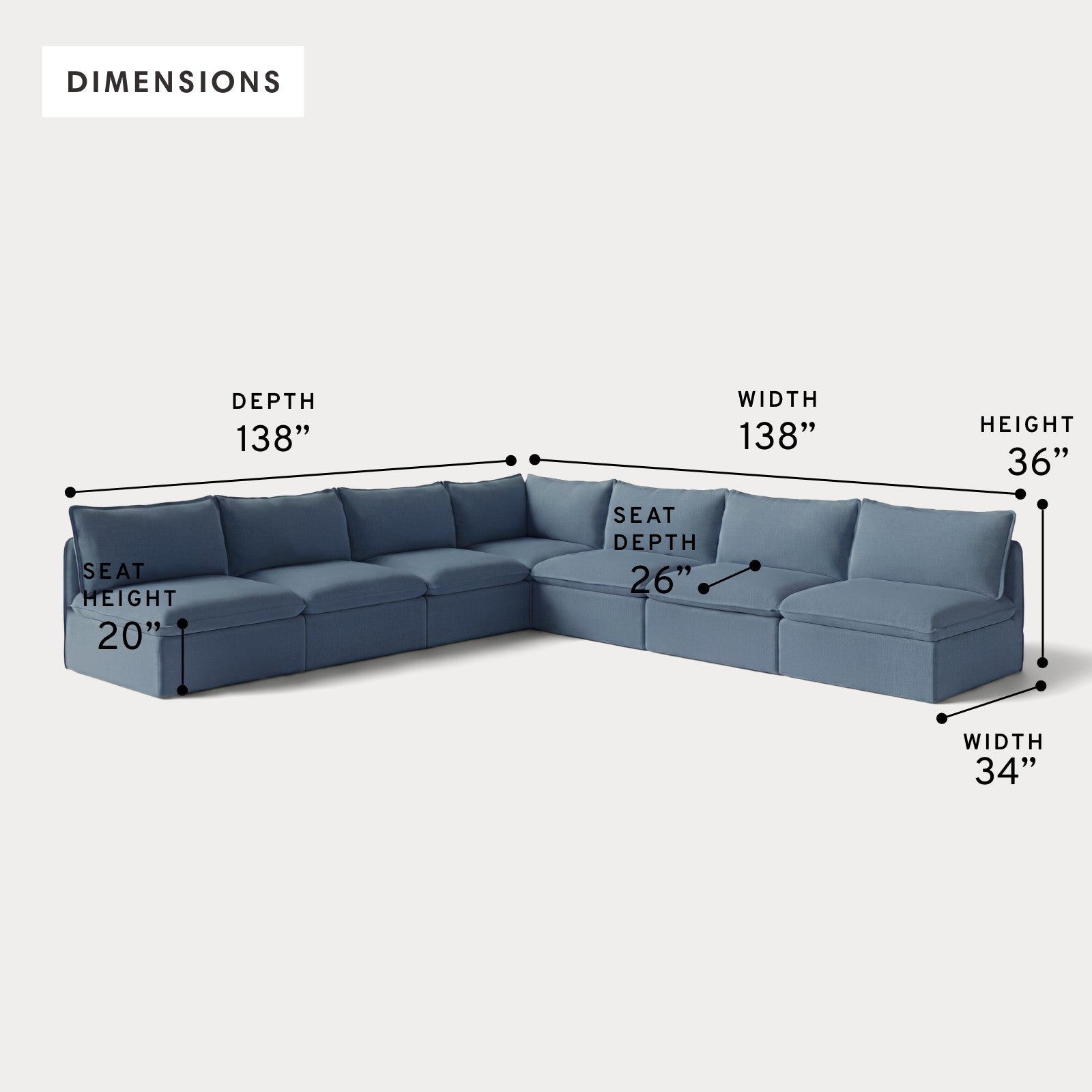 Modular Outdoor Washable 7-Seater Open-Ends Corner Sectional | Classic Canvas in Ocean