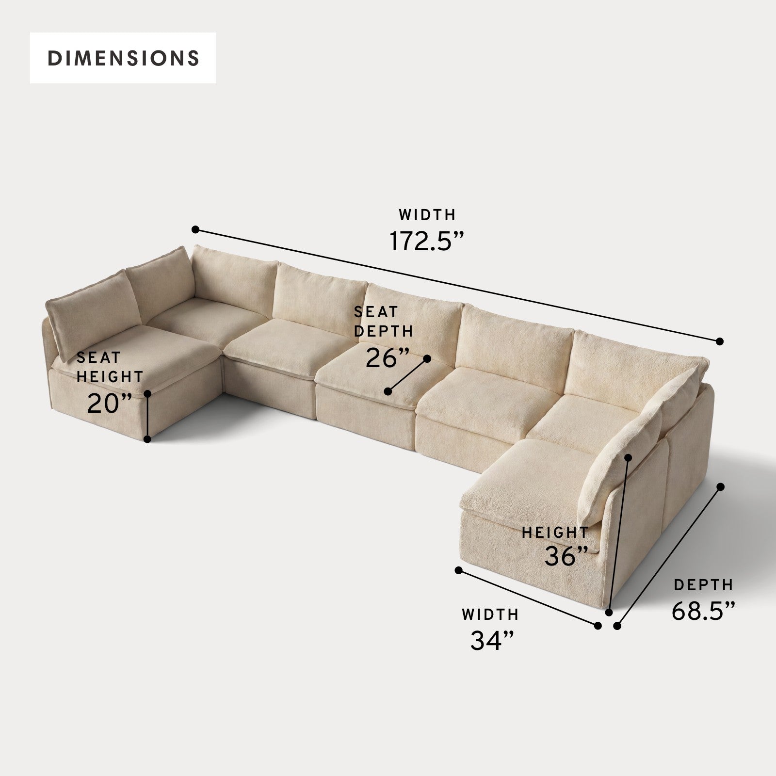 Modular Outdoor Washable 7-Seater Open-Ends U-Sectional | Alfresco Boucle in Cashew