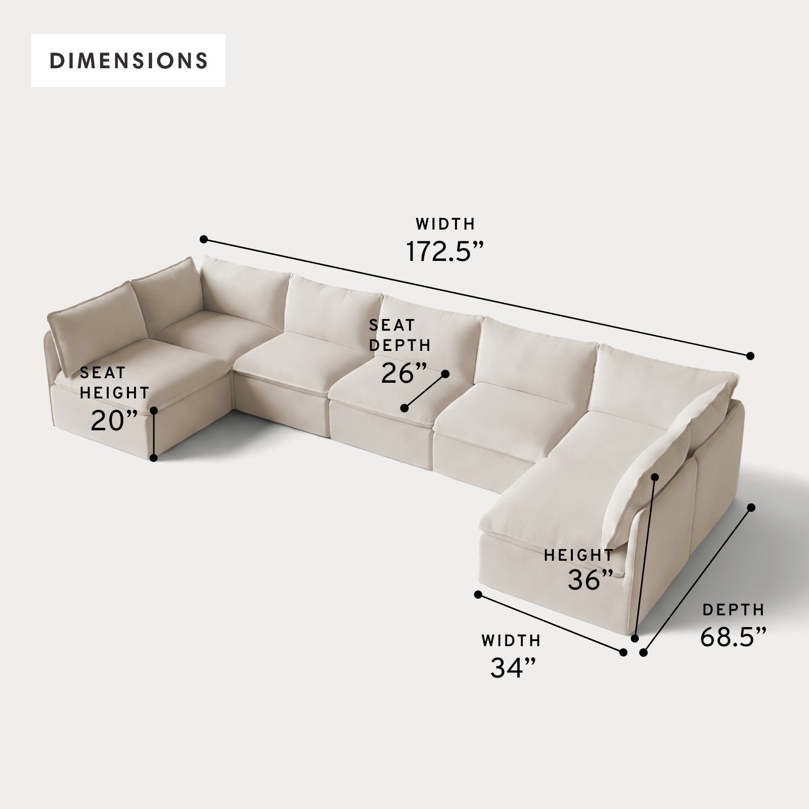 Modular Outdoor Washable 7-Seater Open-Ends U-Sectional | Nano Slubweave in Chai