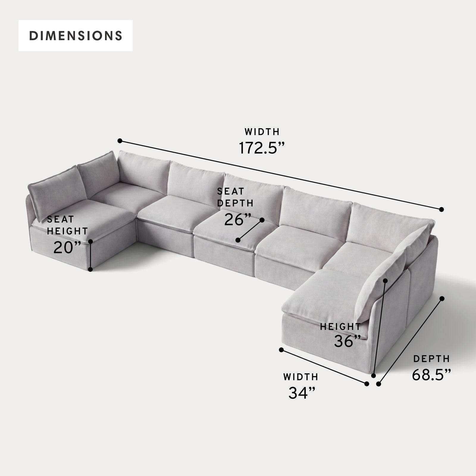Modular Outdoor Washable 7-Seater Open-Ends U-Sectional | Nano Slubweave in Mist