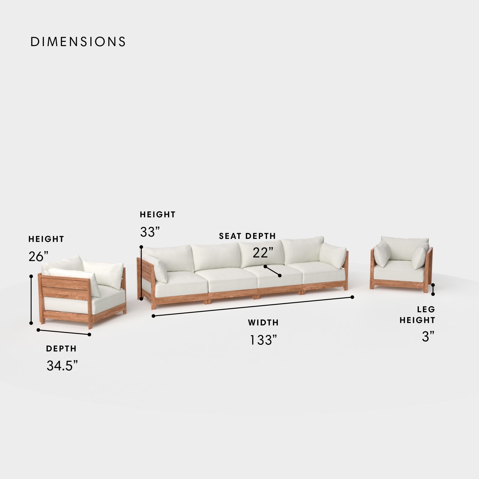 Dwell™ Modular Teak Outdoor 4-Seater Sofa + Armchair Set | Classic Canvas in Cloud