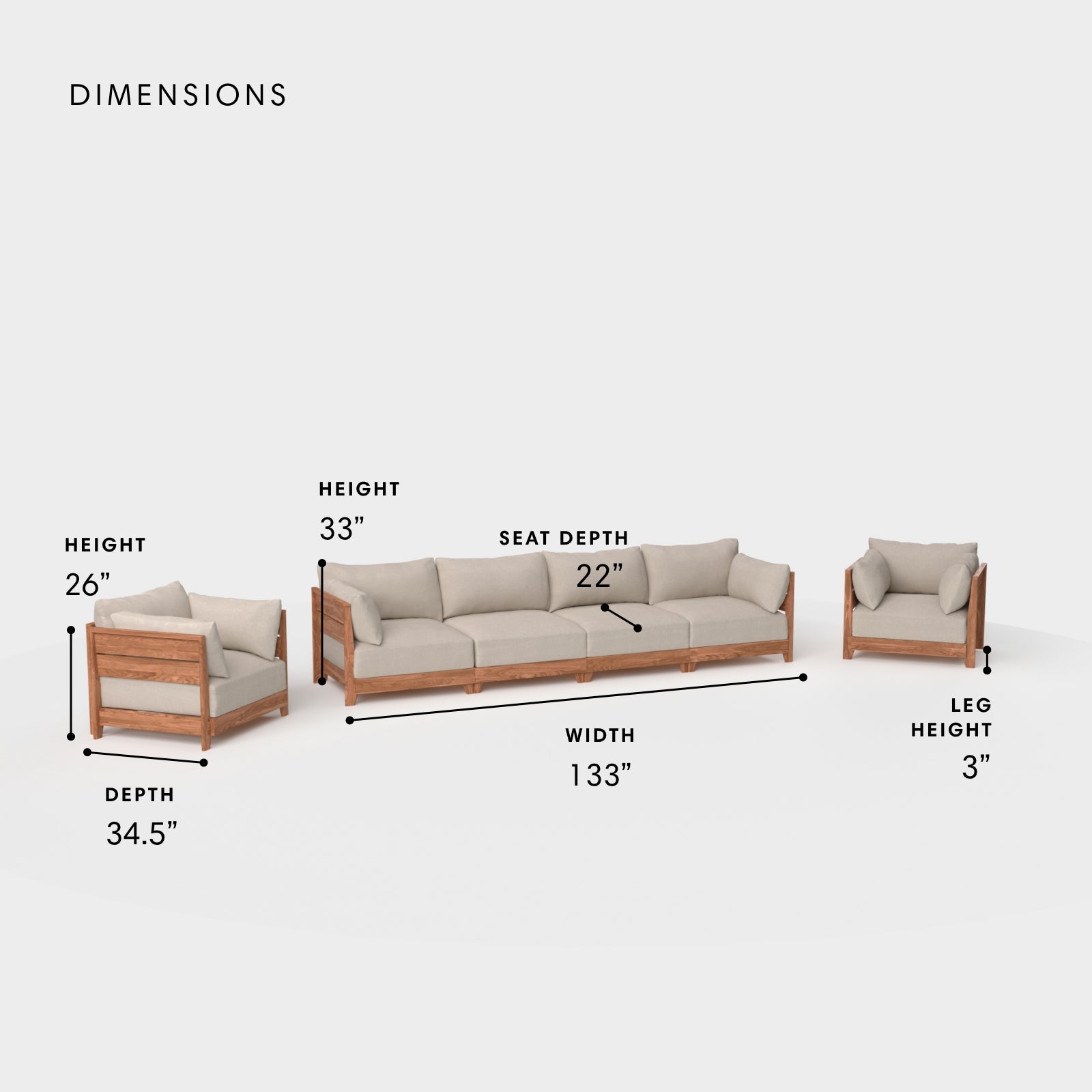 Dwell™ Modular Teak Outdoor 4-Seater Sofa + Armchair Set | Classic Canvas in Sand
