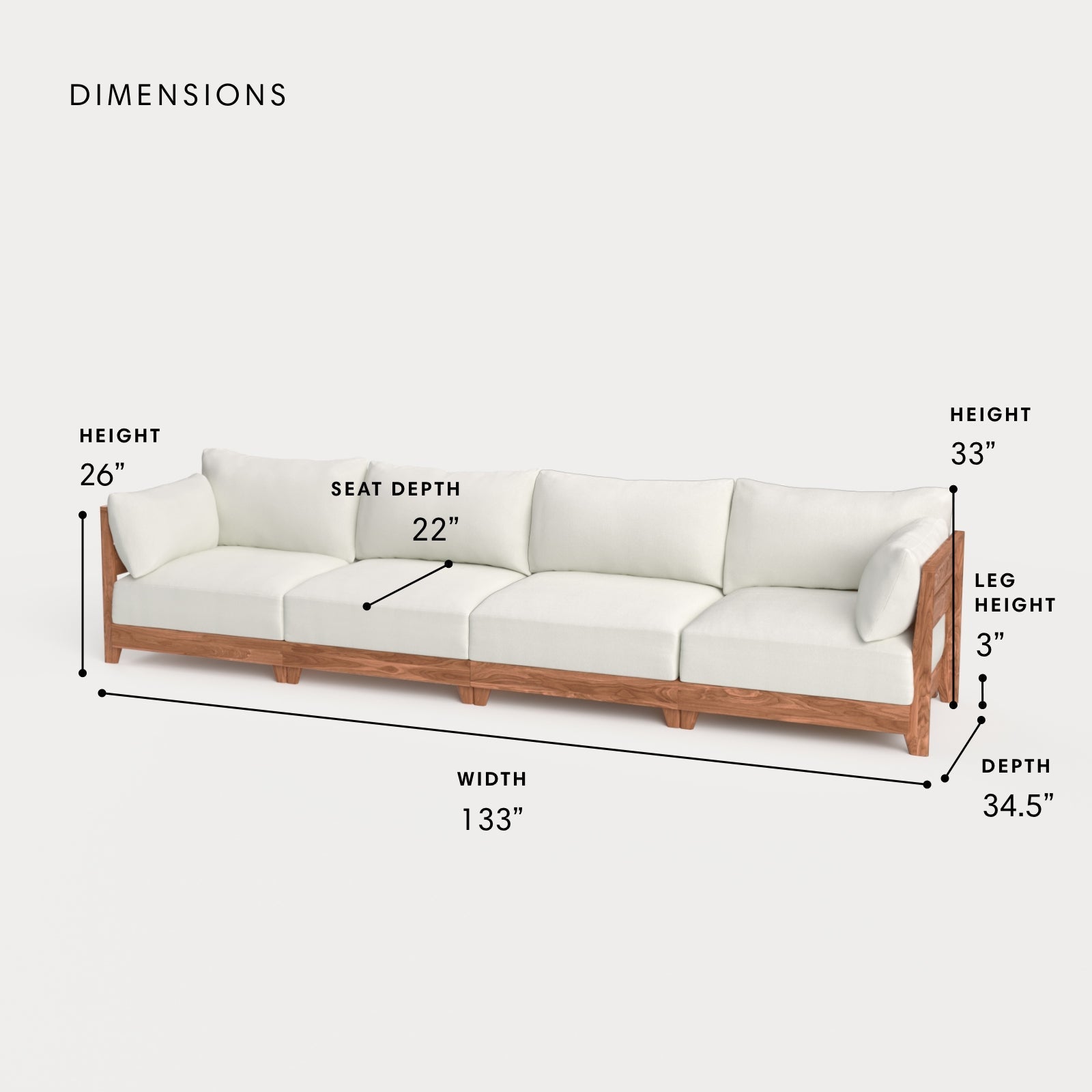 Dwell™ Modular Teak Outdoor 4-Seater Sofa | Classic Canvas in Cloud