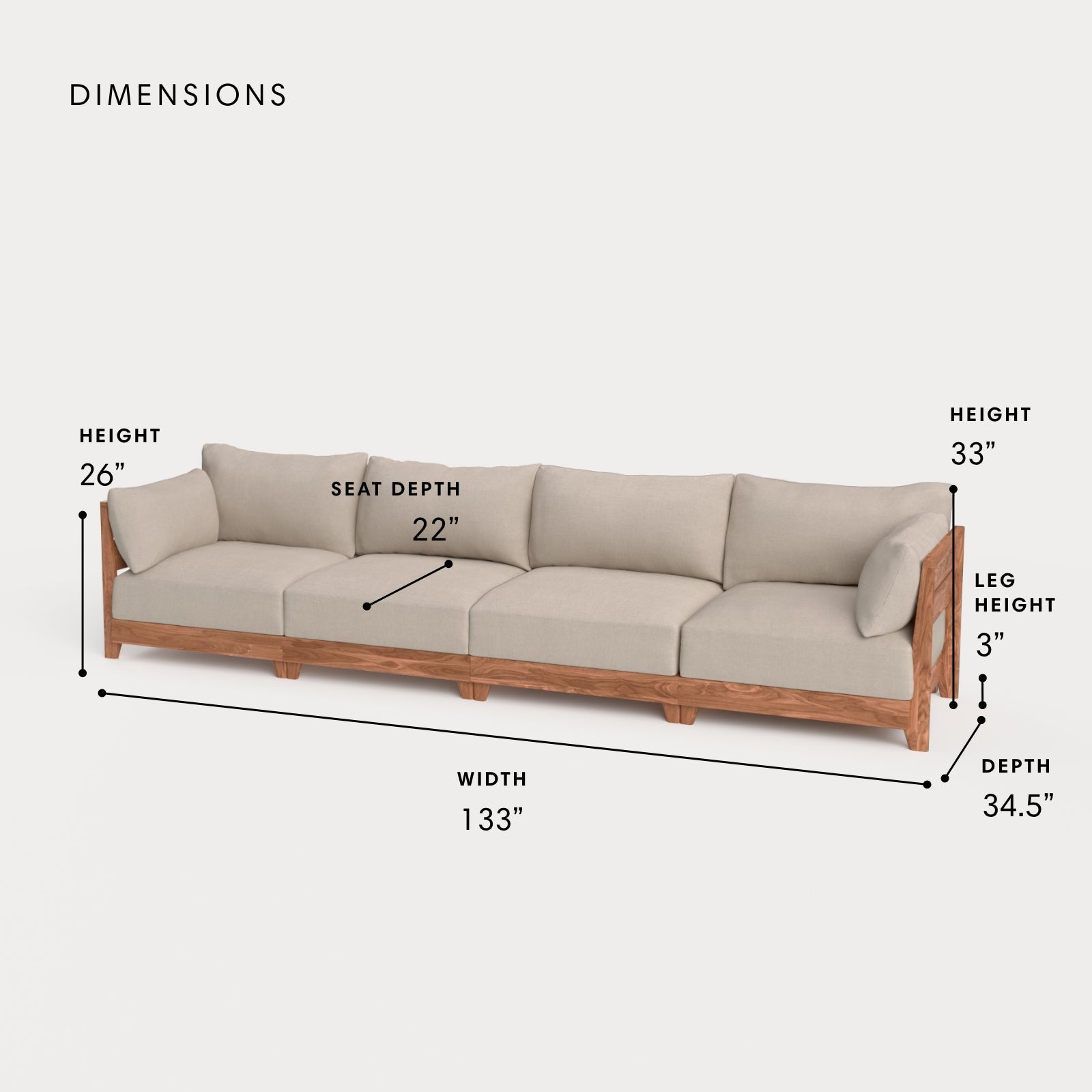 Dwell™ Modular Teak Outdoor 4-Seater Sofa | Classic Canvas in Sand