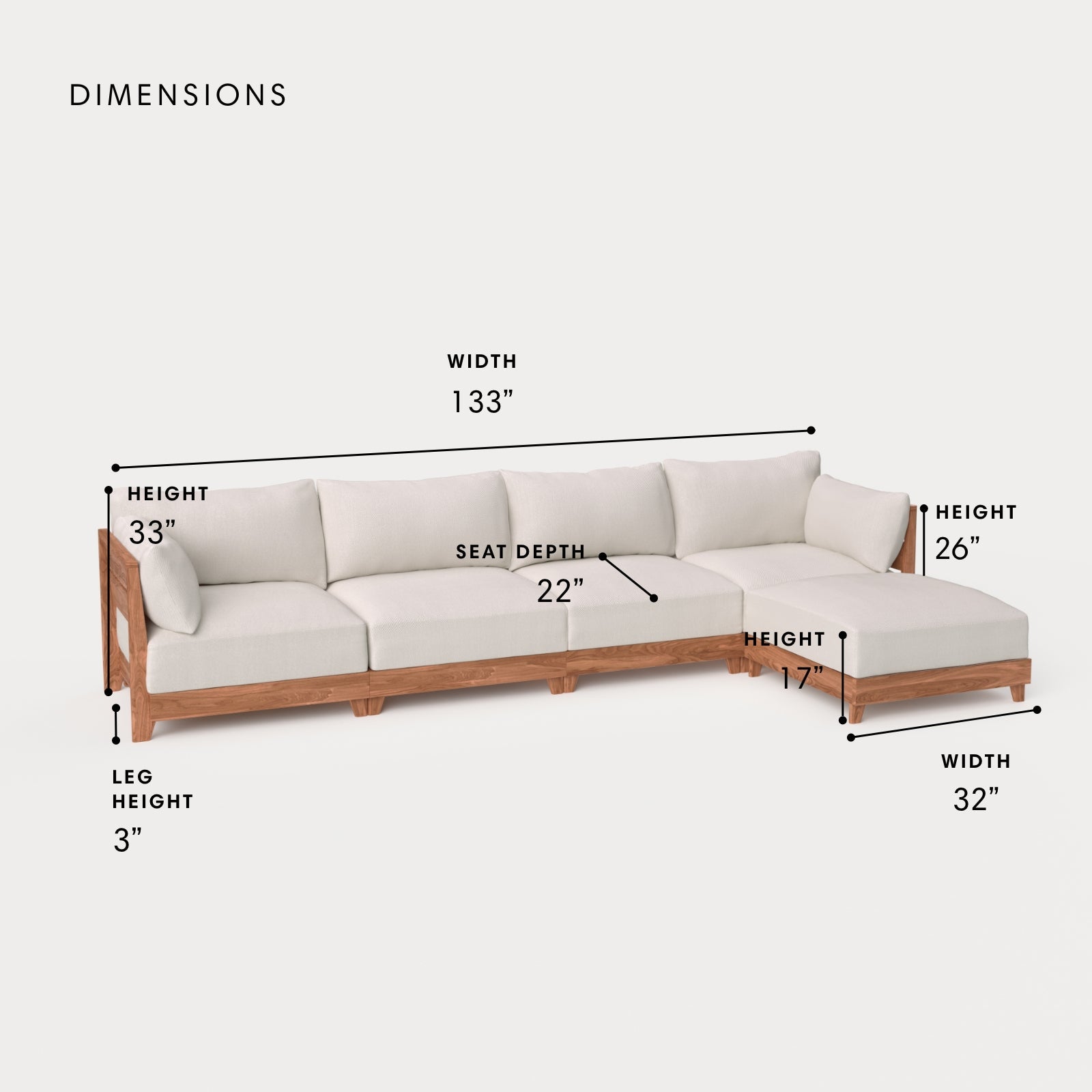 Dwell™ Modular Teak Outdoor 4-Seater Sofa Sectional | Classic Canvas in Cloud