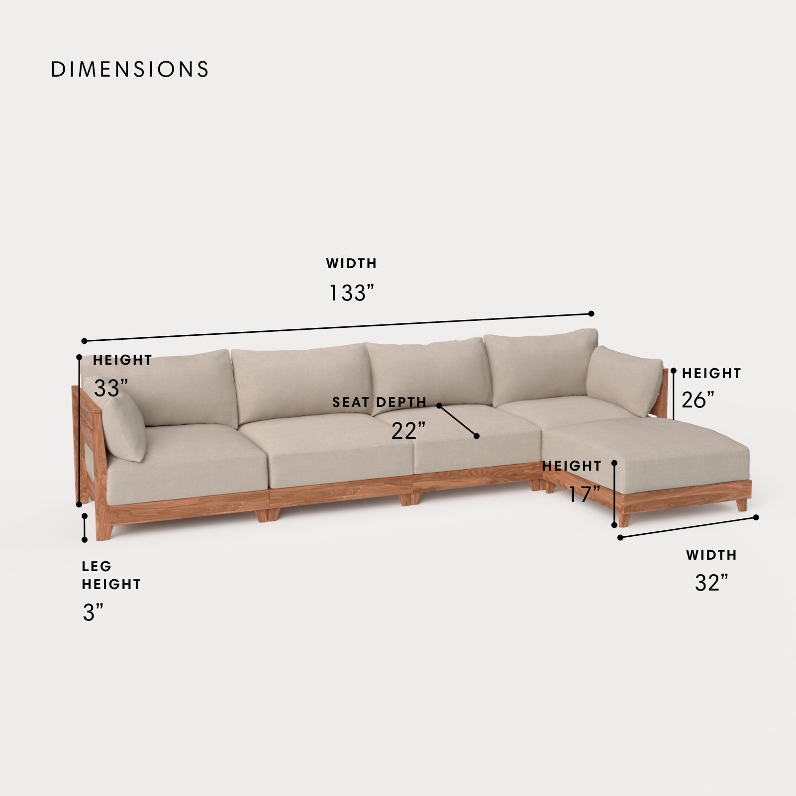 Dwell™ Modular Teak Outdoor 4-Seater Sofa Sectional | Classic Canvas in Sand