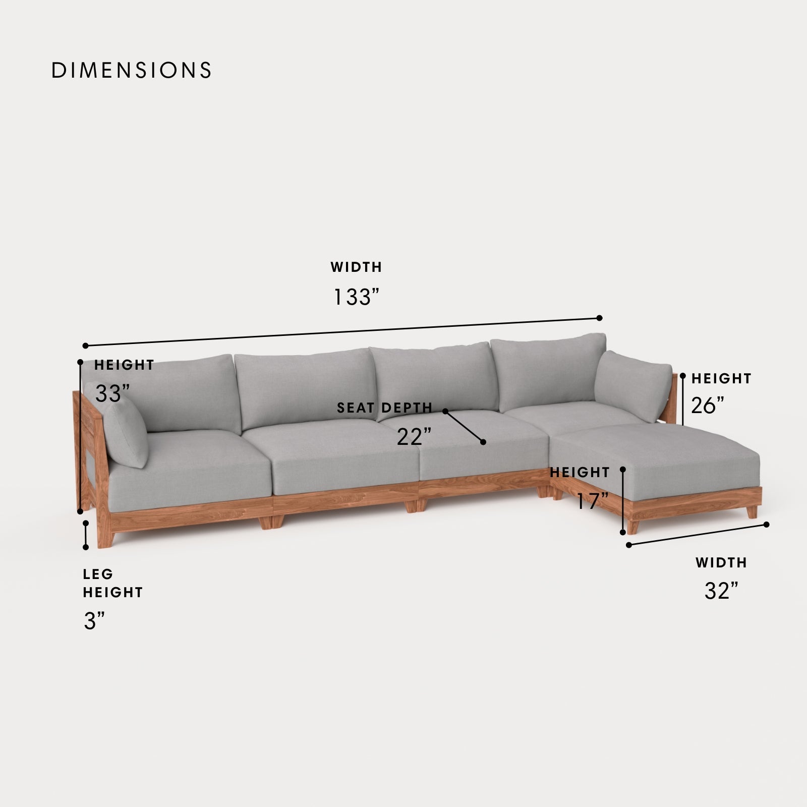 Dwell™ Modular Teak Outdoor 4-Seater Sofa Sectional | Classic Canvas in Stone Gray