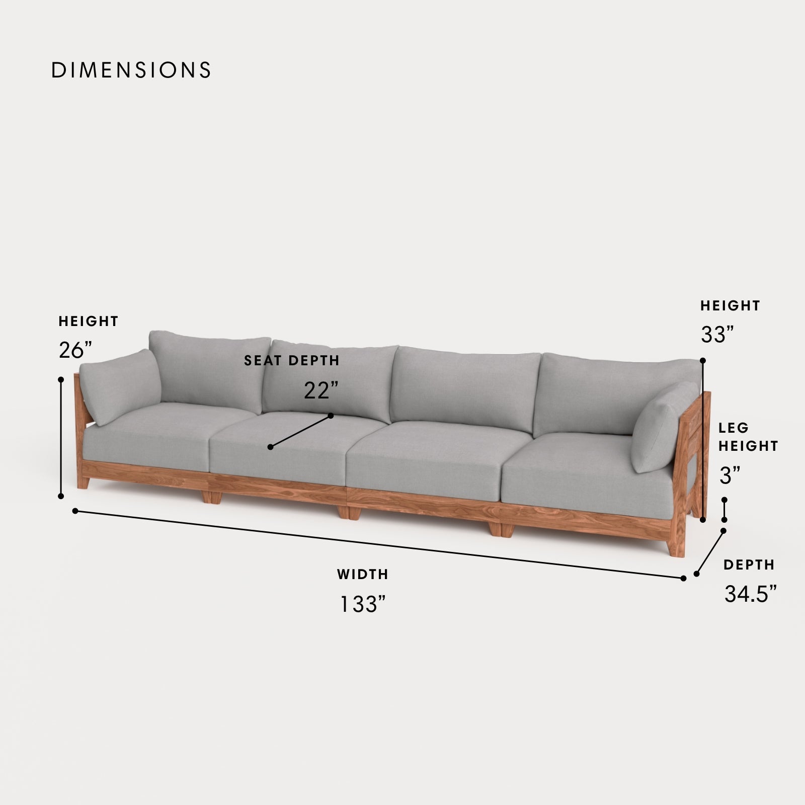 Dwell™ Modular Teak Outdoor 4-Seater Sofa | Classic Canvas in Stone Gray