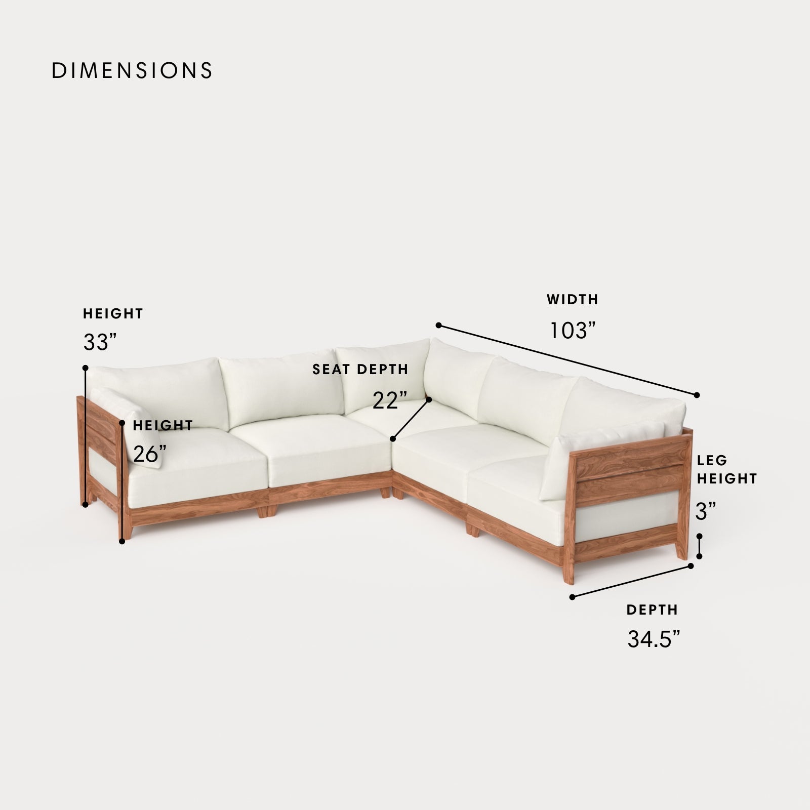 Dwell™ Modular Teak Outdoor 5-Seater L-Sectional | Classic Canvas in Cloud