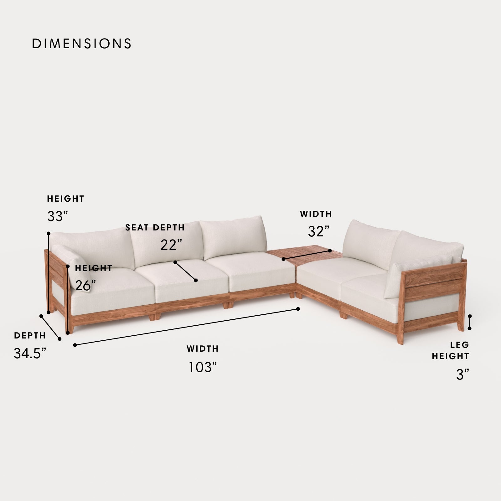 Dwell™ Modular Teak Outdoor 5-Seater L-Sectional + Storage Coffee Table  | Classic Canvas in Cloud