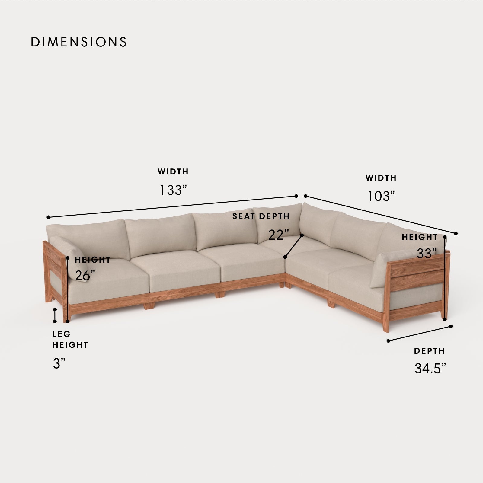Dwell™ Modular Teak Outdoor 6-Seater L-Sectional | Classic Canvas in Sand
