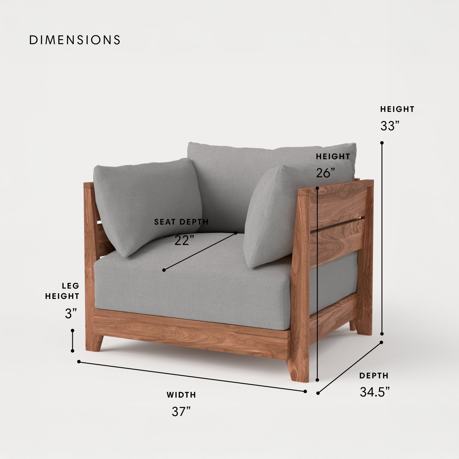 Dwell™ Modular Teak Outdoor Armchair | Classic Canvas in Stone Gray