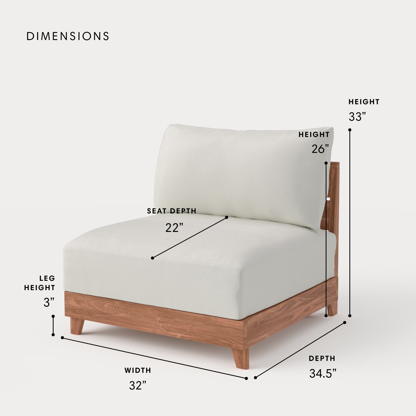 Dwell™ Modular Teak Outdoor Modular Unit - Armless Chair | Classic Canvas in Cloud
