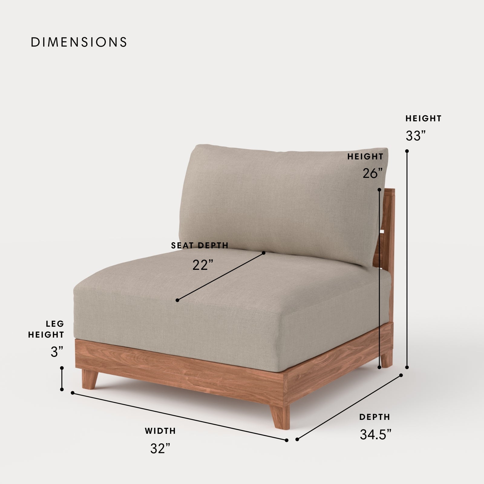 Dwell™ Modular Teak Outdoor Modular Unit - Armless Chair | Classic Canvas in Sand