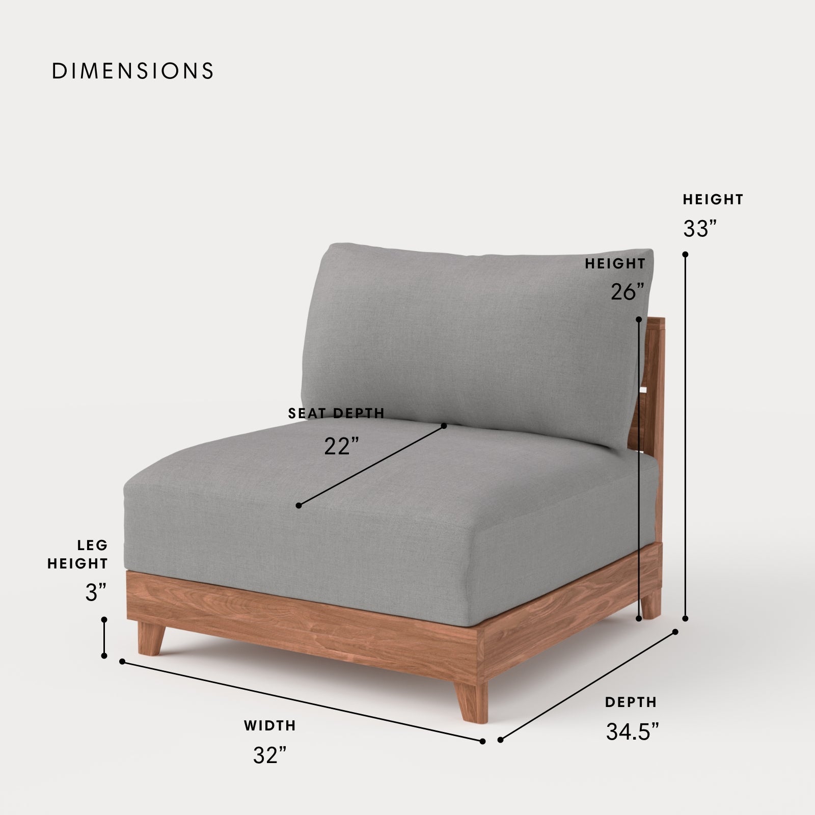 Dwell™ Modular Teak Outdoor Modular Unit - Armless Chair | Classic Canvas in Stone Gray