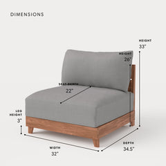 Dwell™ Modular Teak Outdoor Modular Unit - Armless Chair | Classic Canvas in Stone Gray