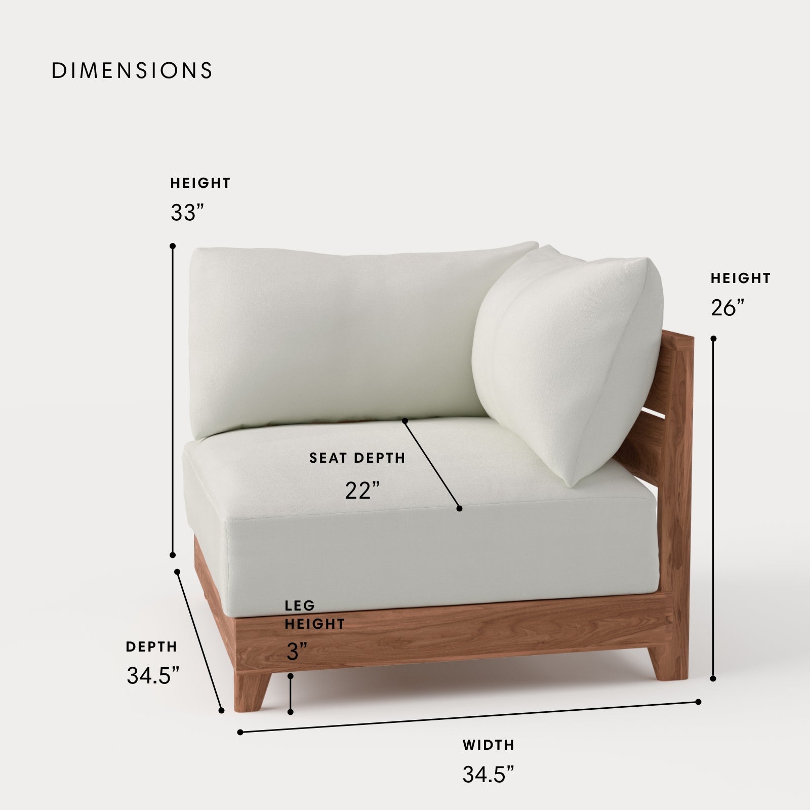 Dwell™ Modular Teak Outdoor Modular Unit - Corner Chair | Classic Canvas in Cloud