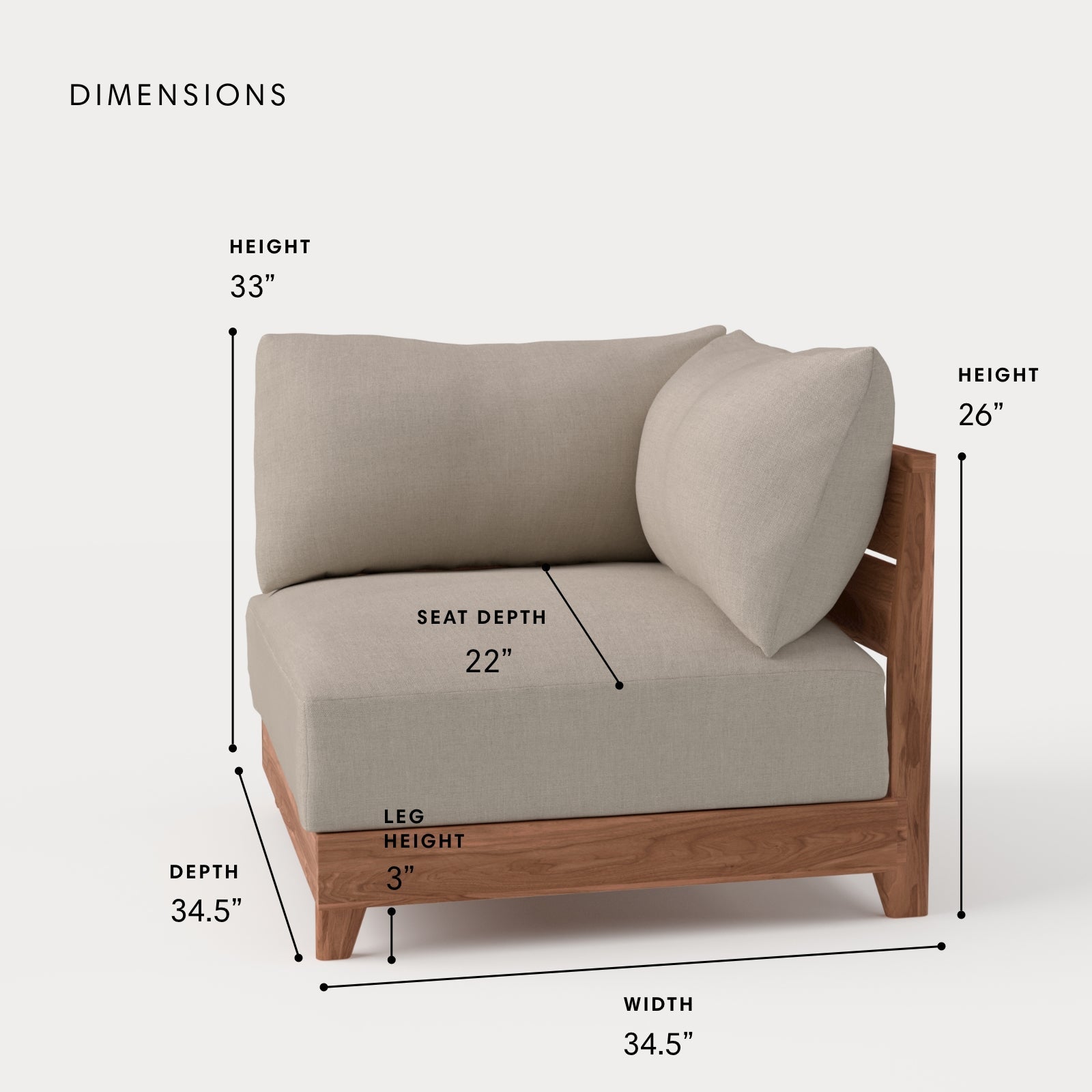 Dwell™ Modular Teak Outdoor Modular Unit - Corner Chair | Classic Canvas in Sand