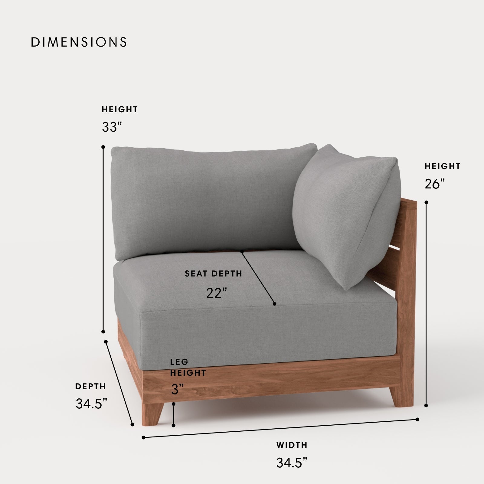 Dwell™ Modular Teak Outdoor Modular Unit - Corner Chair | Classic Canvas in Stone Gray