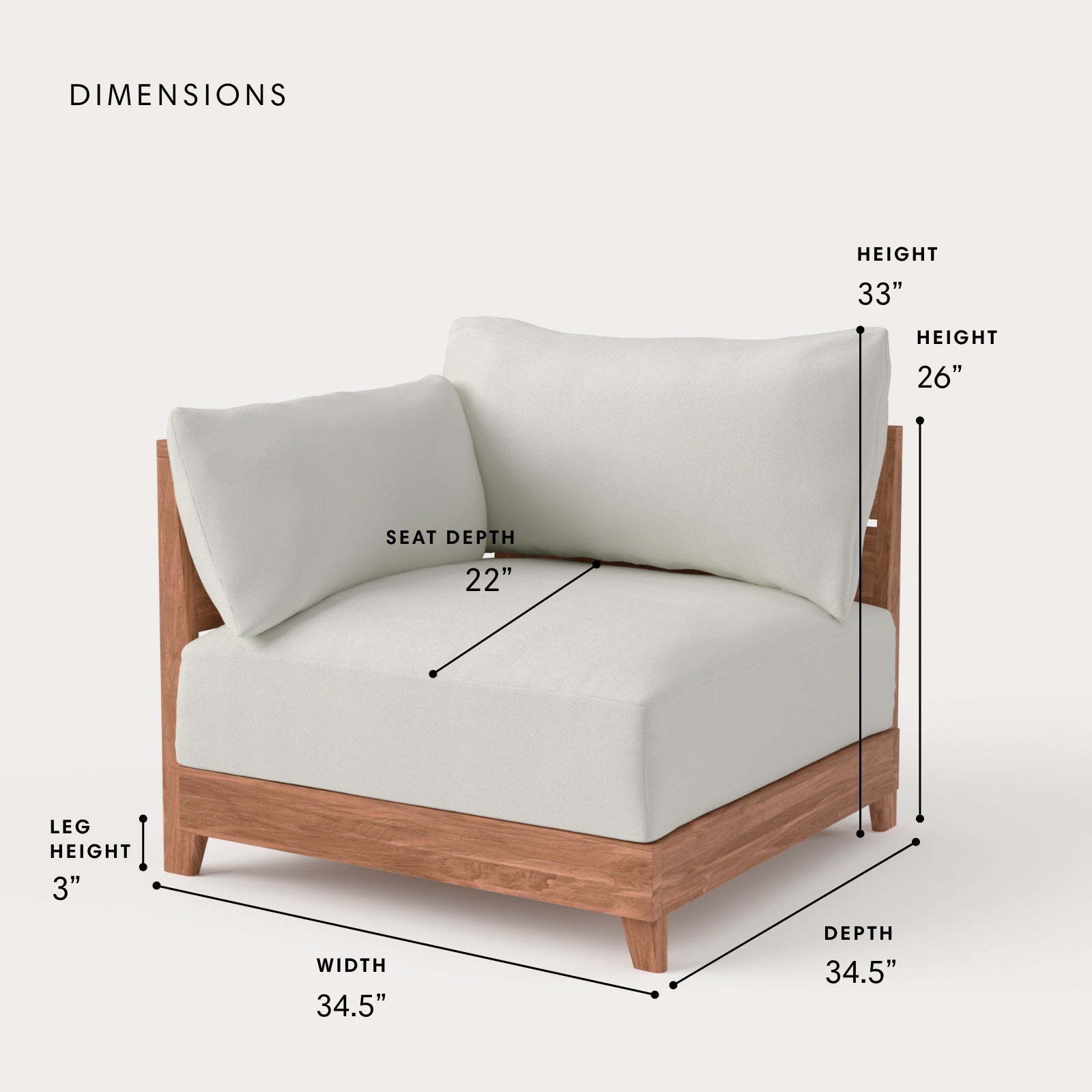 Dwell™ Modular Teak Outdoor Modular Unit - End Chair | Classic Canvas in Cloud