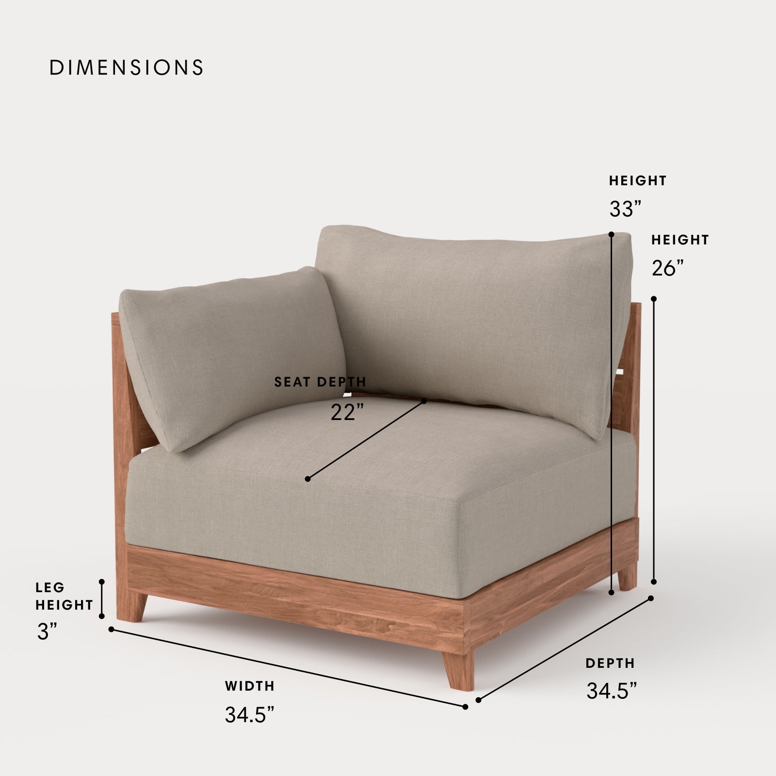 Dwell™ Modular Teak Outdoor Modular Unit - End Chair | Classic Canvas in Sand