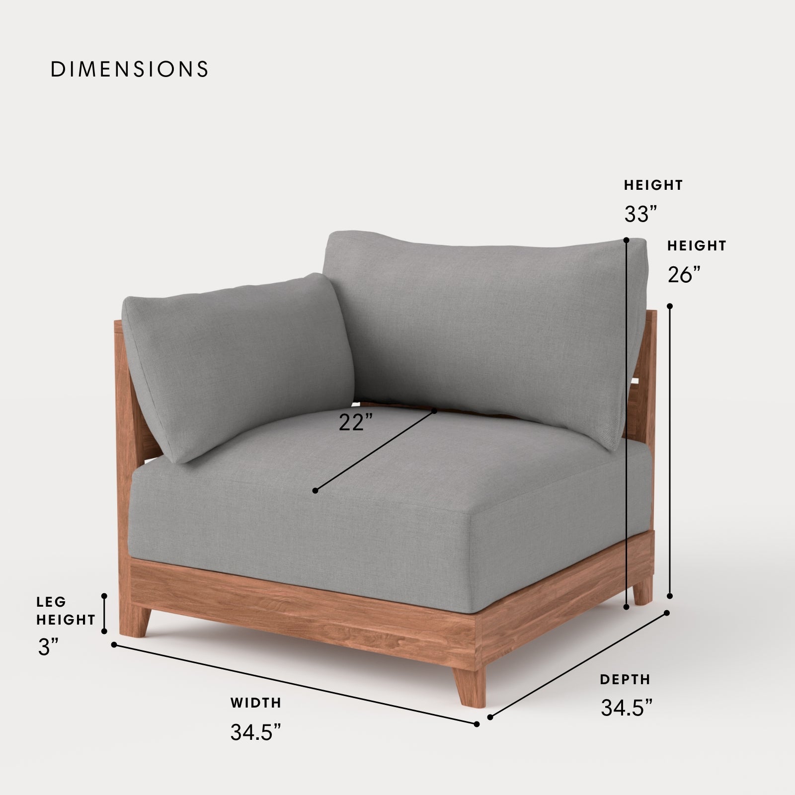 Dwell™ Modular Teak Outdoor Modular Unit - End Chair | Classic Canvas in Stone Gray