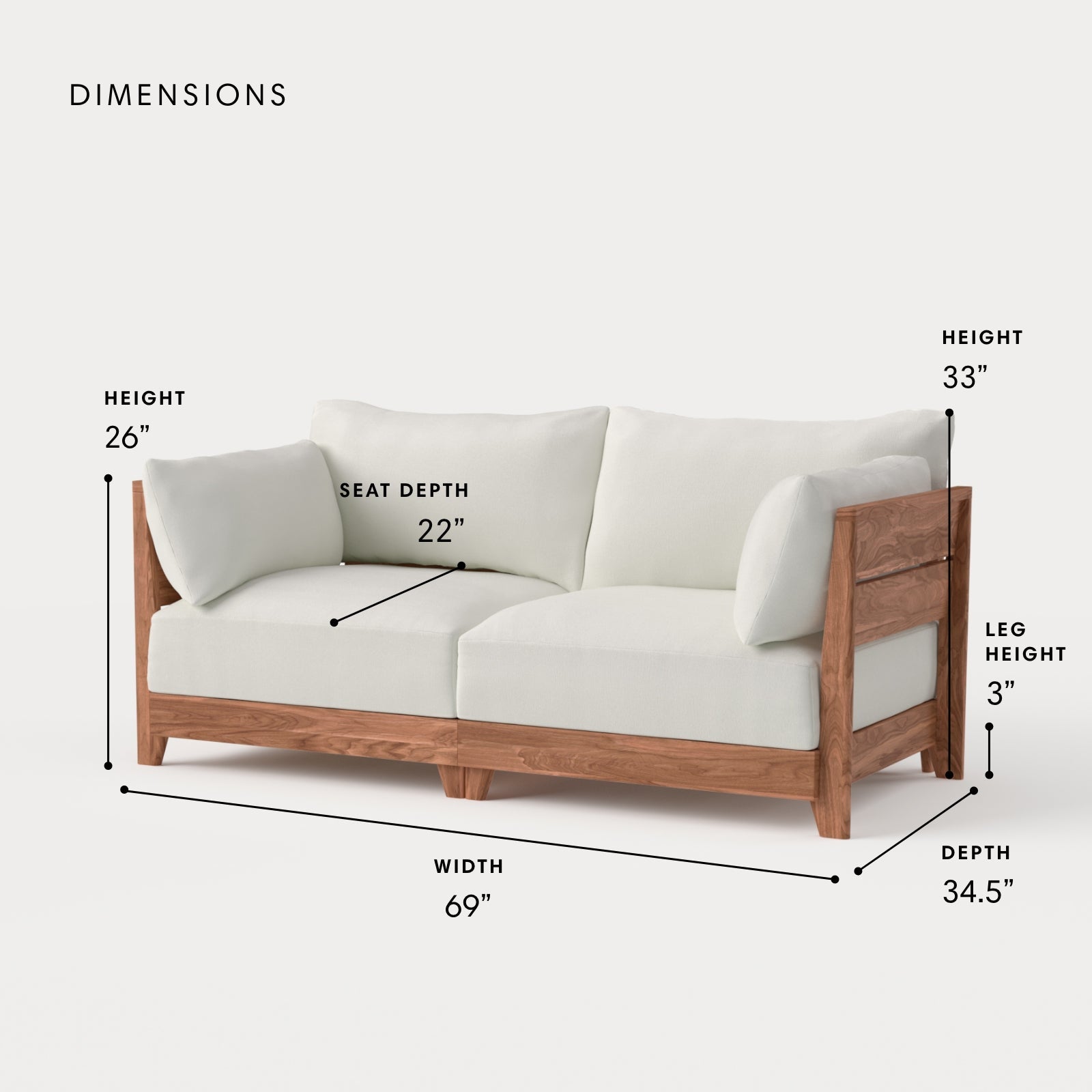 Dwell™ Modular Teak Outdoor Loveseat | Classic Canvas in Cloud