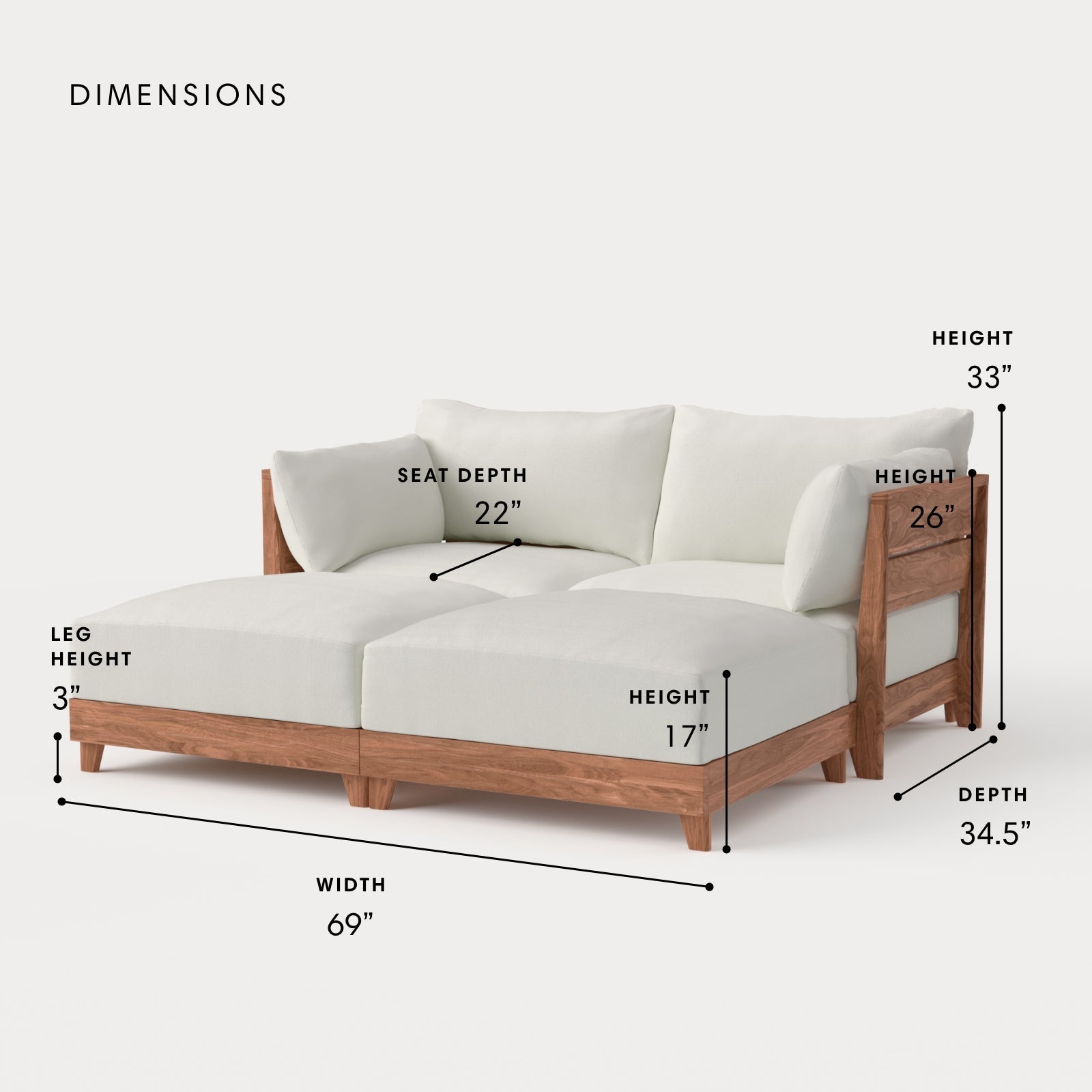Dwell™ Modular Teak Outdoor Loveseat Daybed | Classic Canvas in Cloud