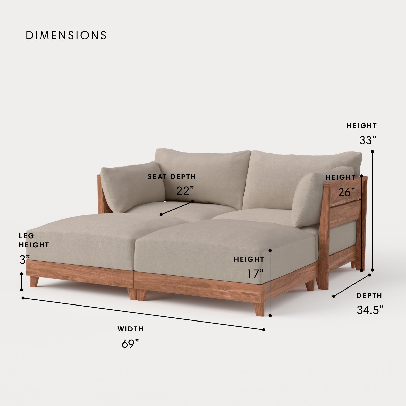 Dwell™ Modular Teak Outdoor Loveseat Daybed | Classic Canvas in Sand