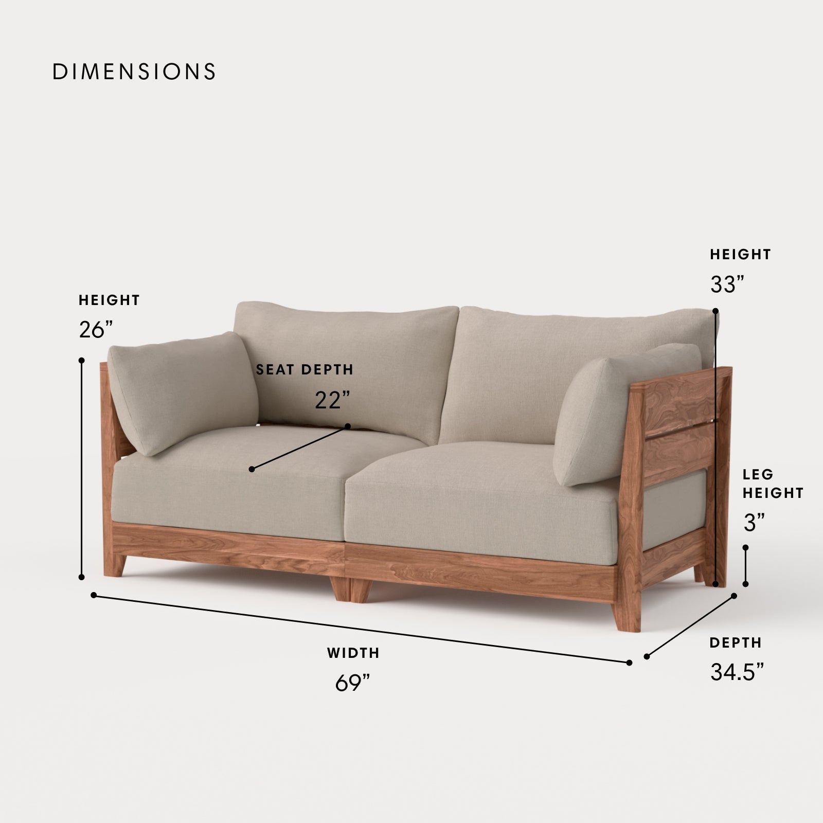 Dwell™ Modular Teak Outdoor Loveseat | Classic Canvas in Sand